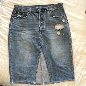 Levi’s premium midi deconstructed denim jean skirt
